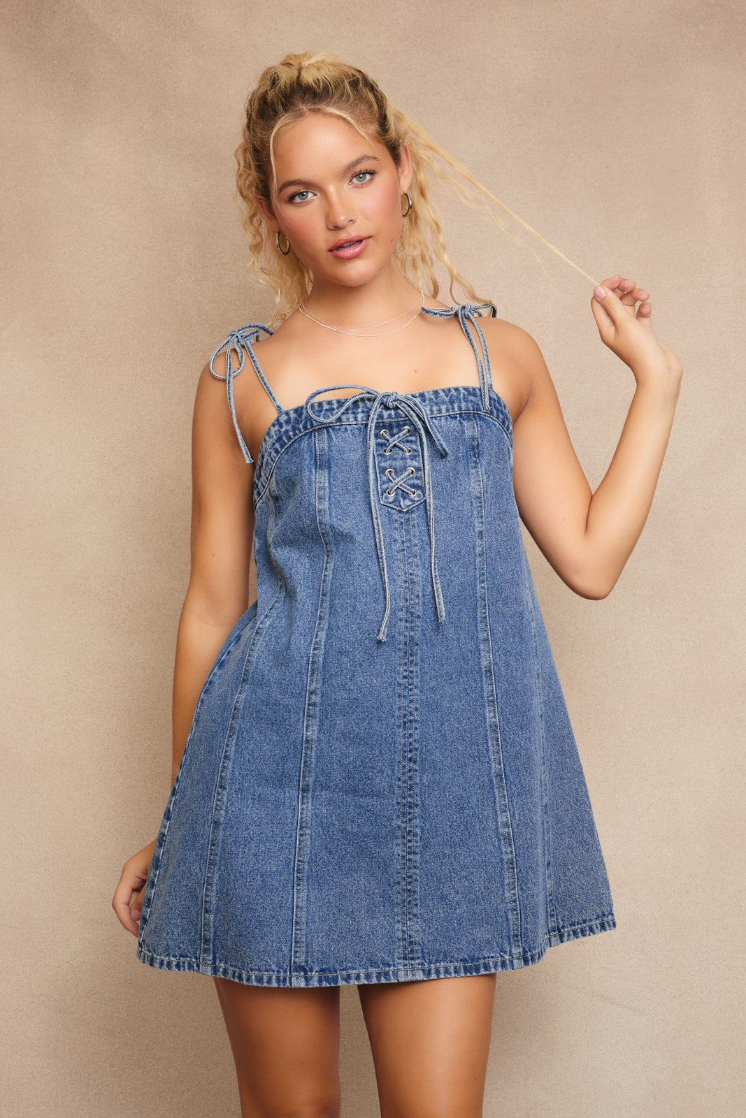 TIE DETAIL DENIM DRESS