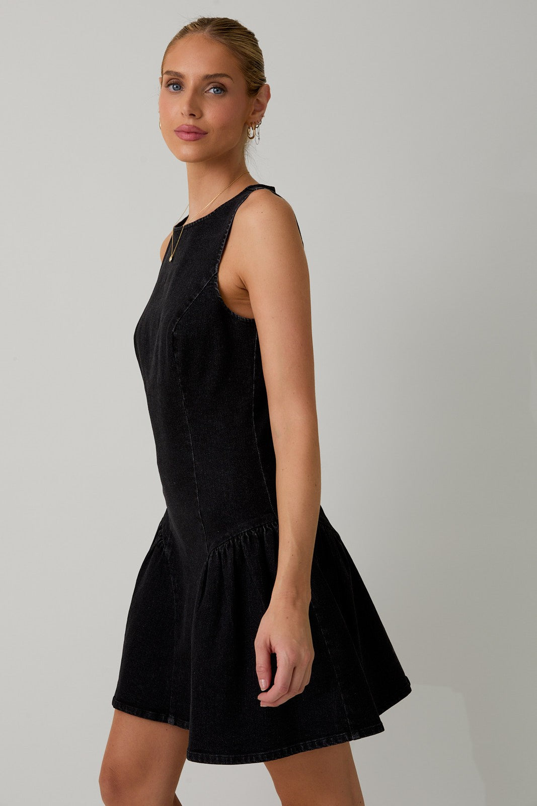 WAIST DETAIL DENIM MINI DRESS