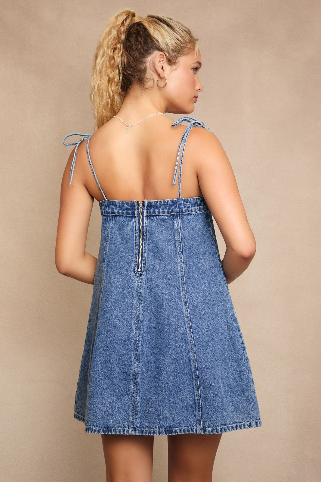 TIE DETAIL DENIM DRESS