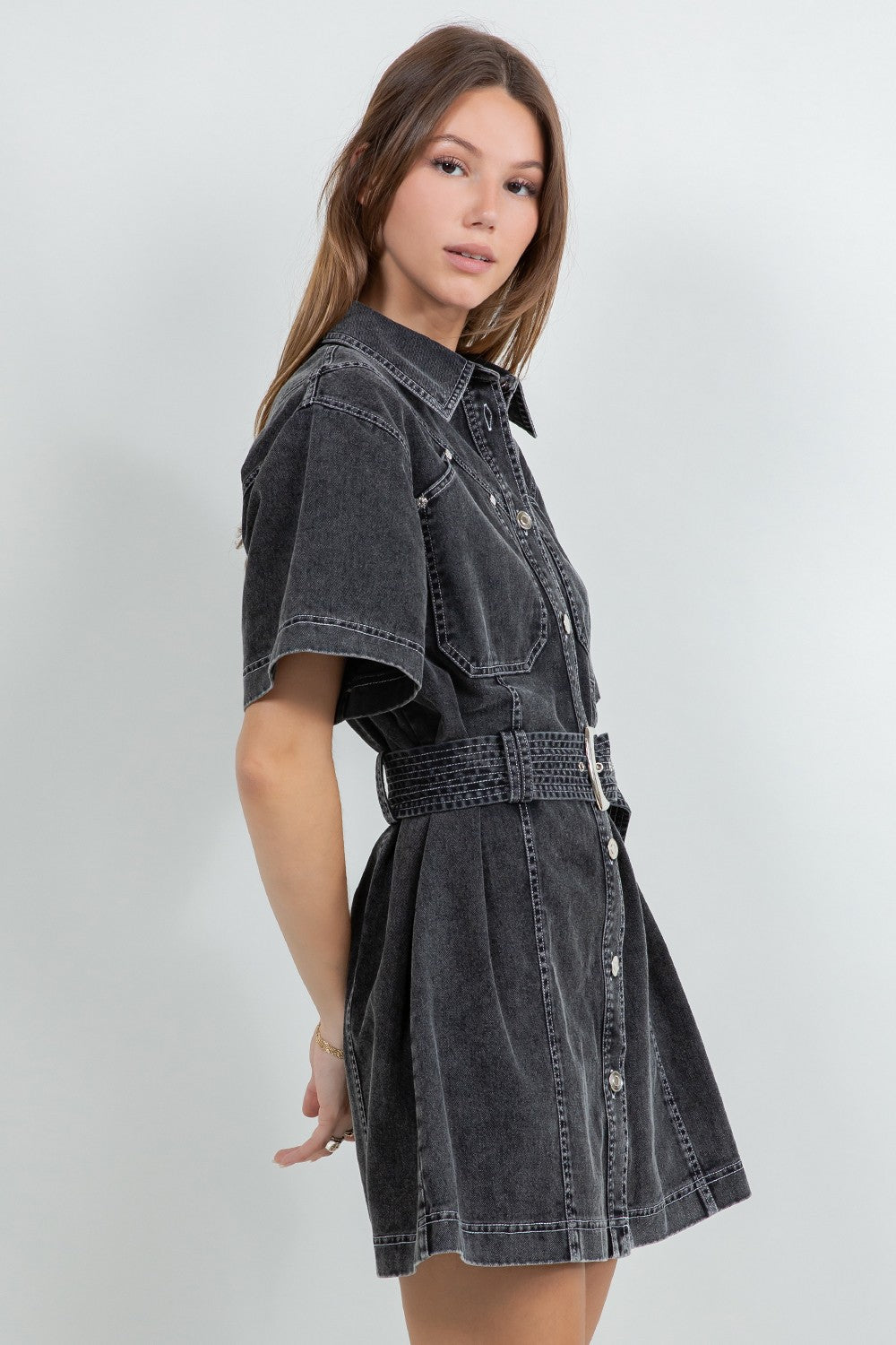 CONTRAST STITCH DENIM DRESS