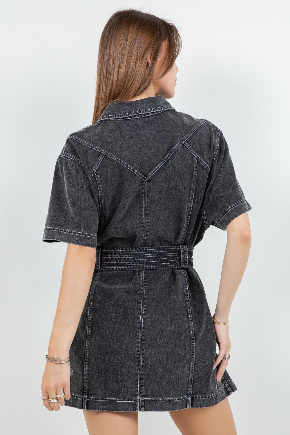 CONTRAST STITCH DENIM DRESS