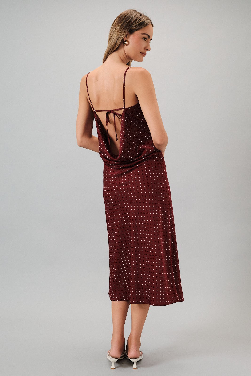 POLKA DOT COWL BACK DRESS