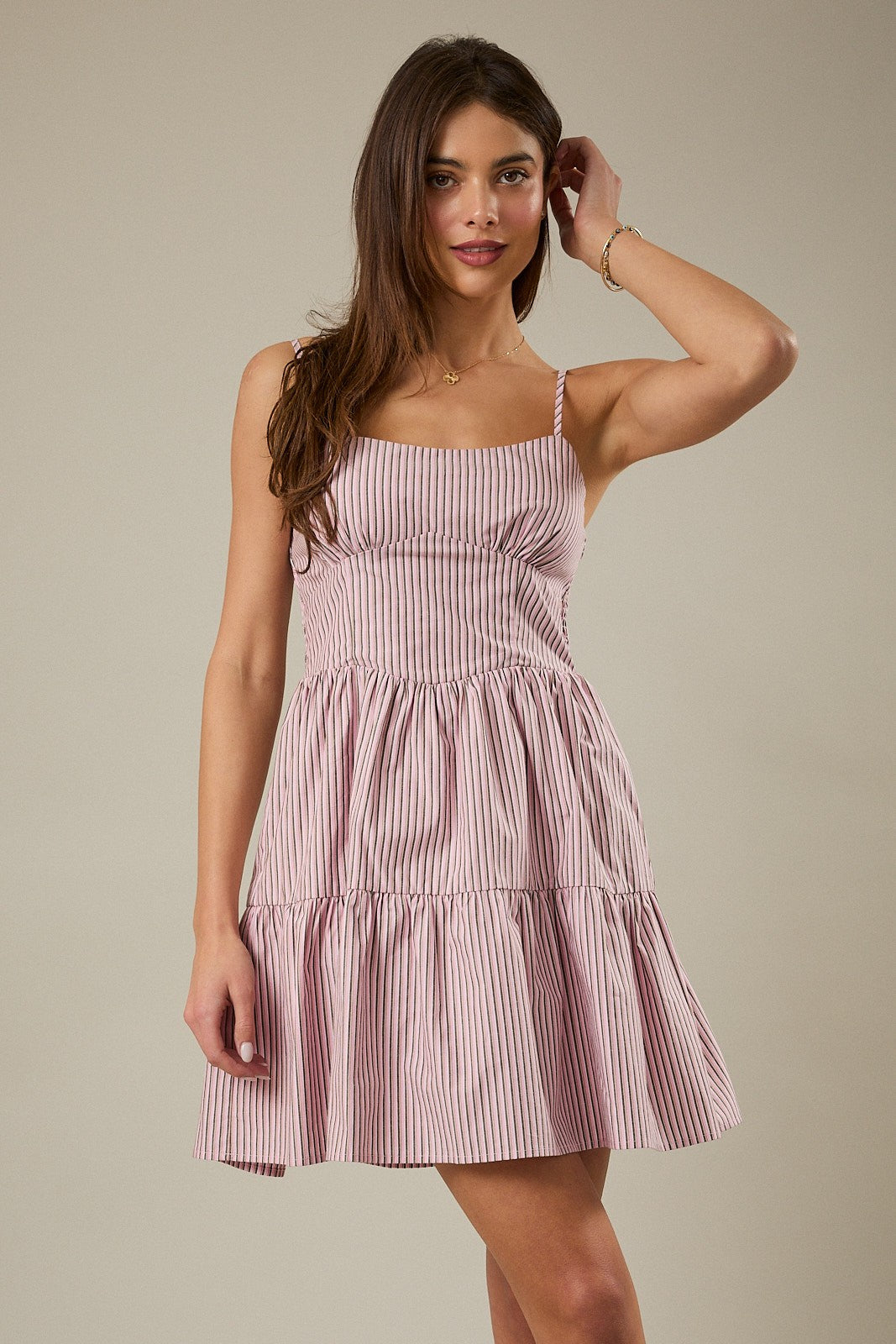 STRIPE TIERED MINI DRESS