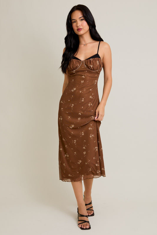 PRINTED MESH MIDI DRESS