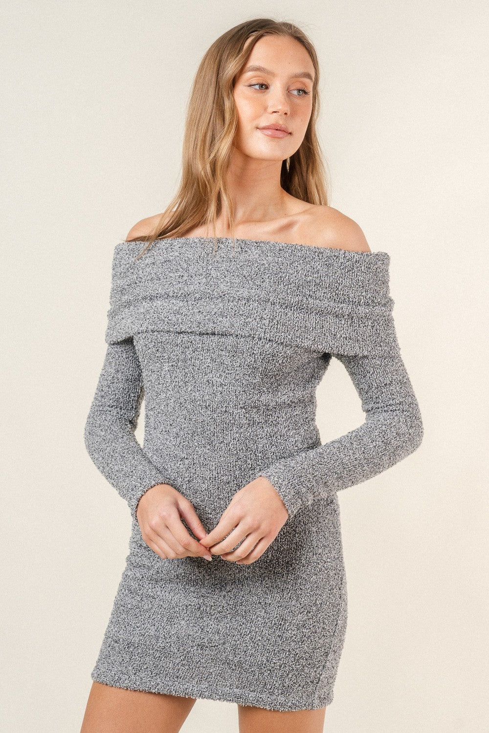 OFF SHOULDER SWEATER DRESS