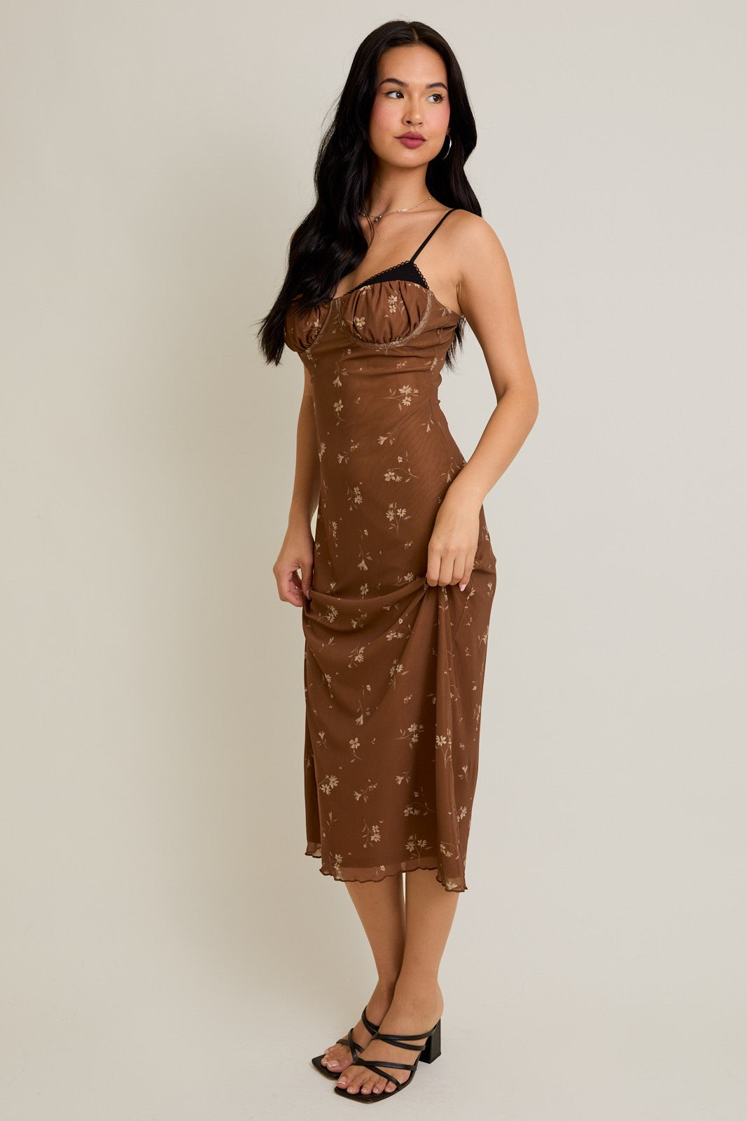 PRINTED MESH MIDI DRESS