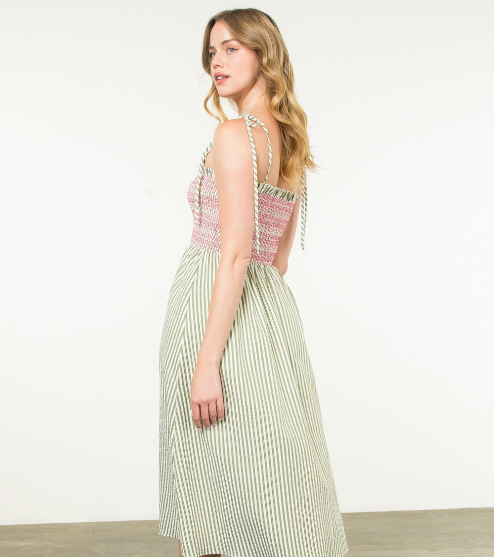 STRIPED TIE STRAP DRESS