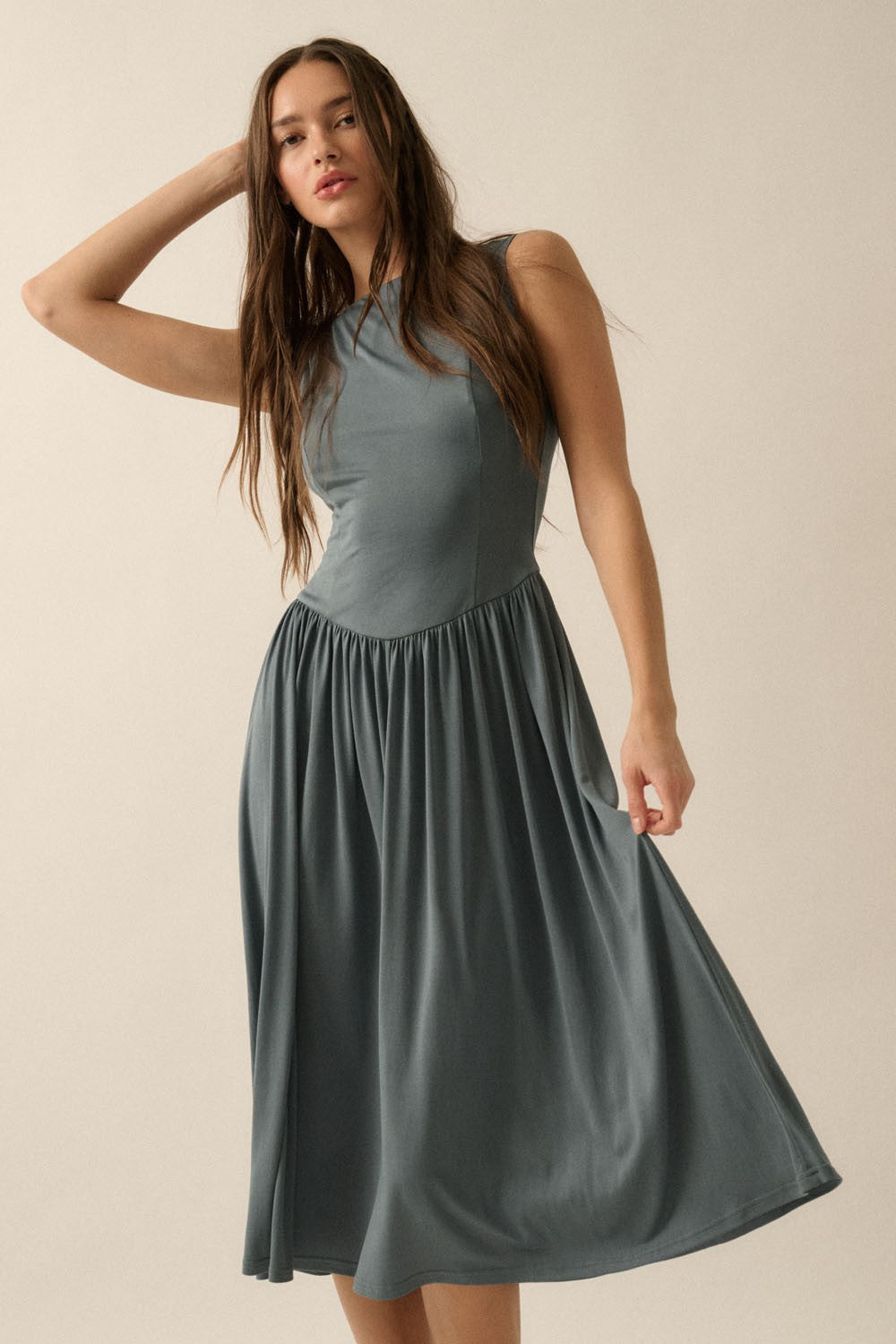 JERSEY KNIT DROP WAIST DRESS