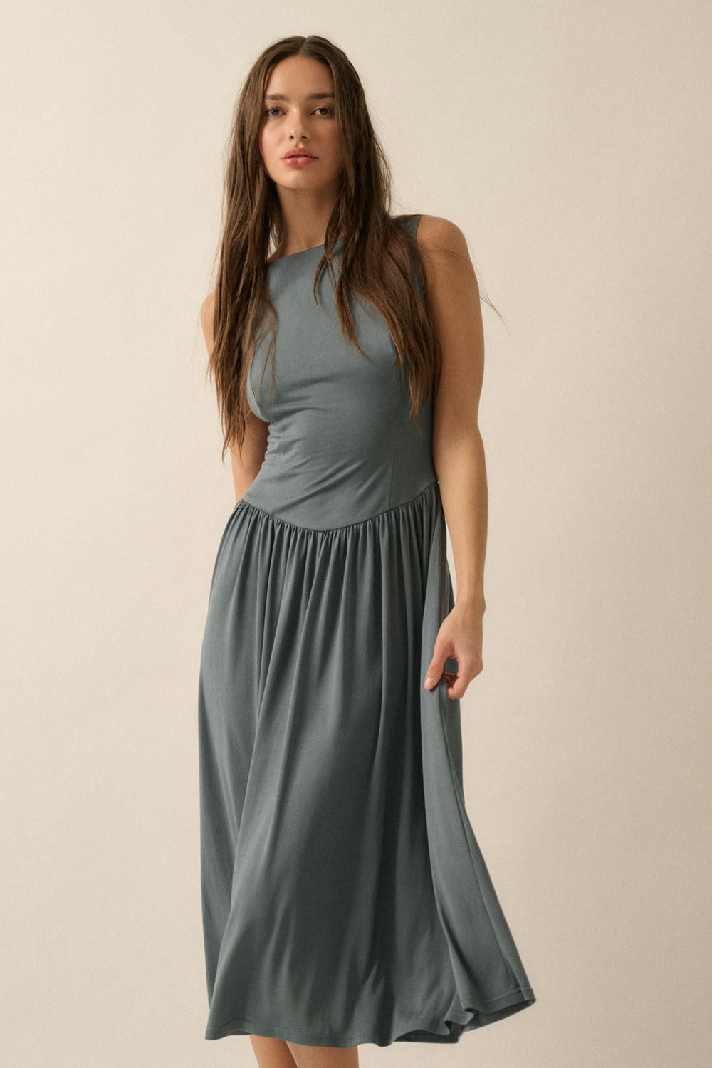 JERSEY KNIT DROP WAIST DRESS