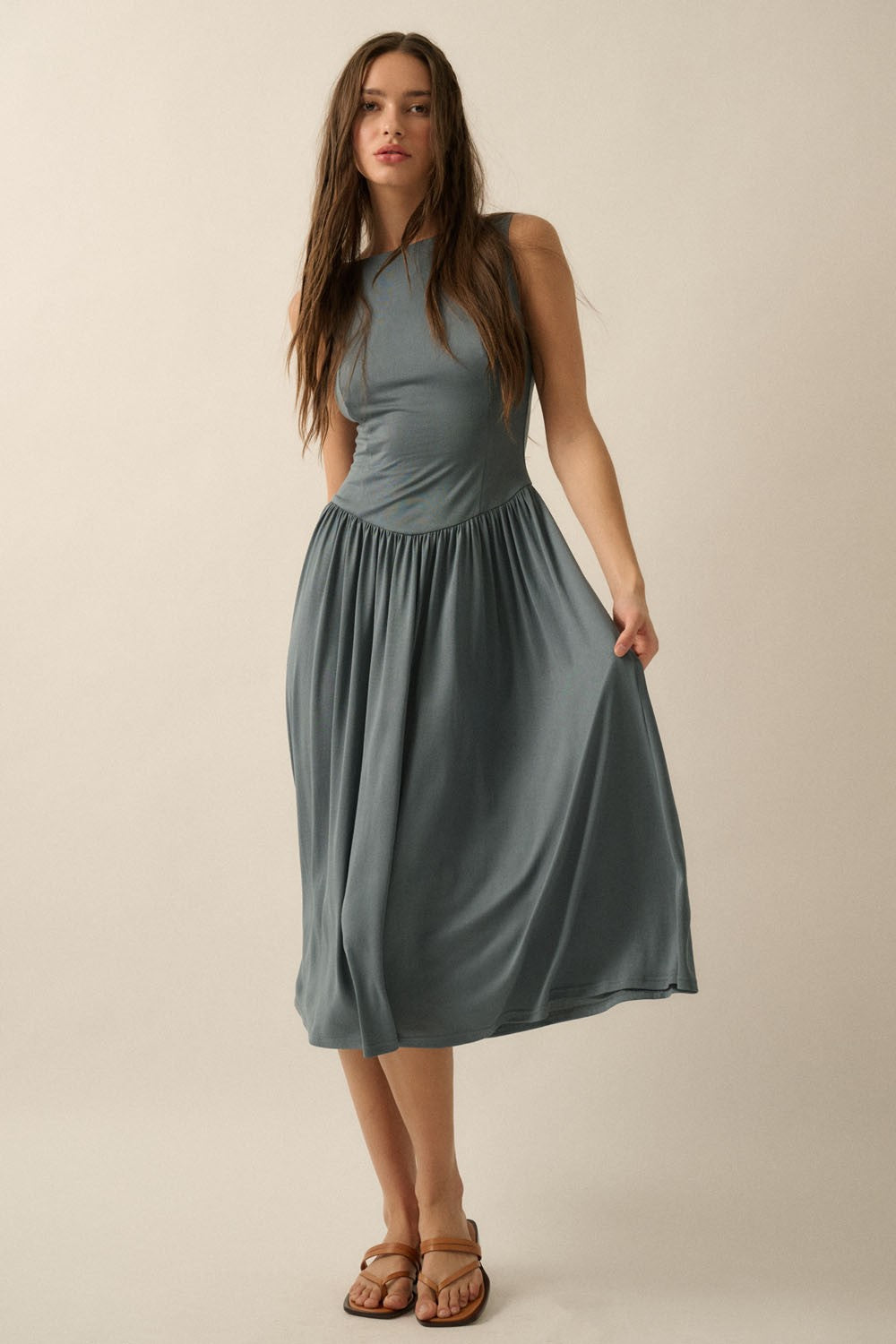 JERSEY KNIT DROP WAIST DRESS