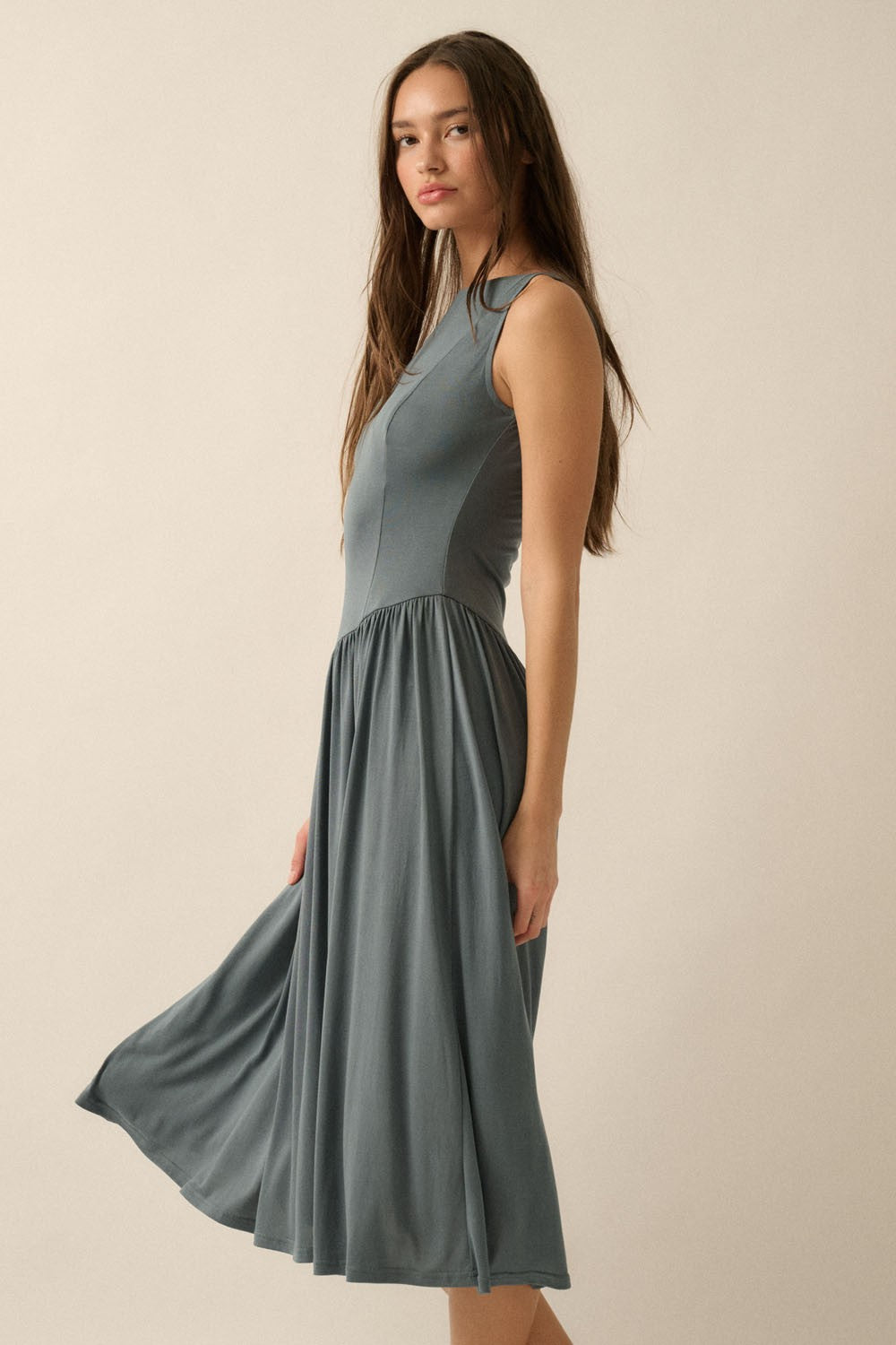 JERSEY KNIT DROP WAIST DRESS