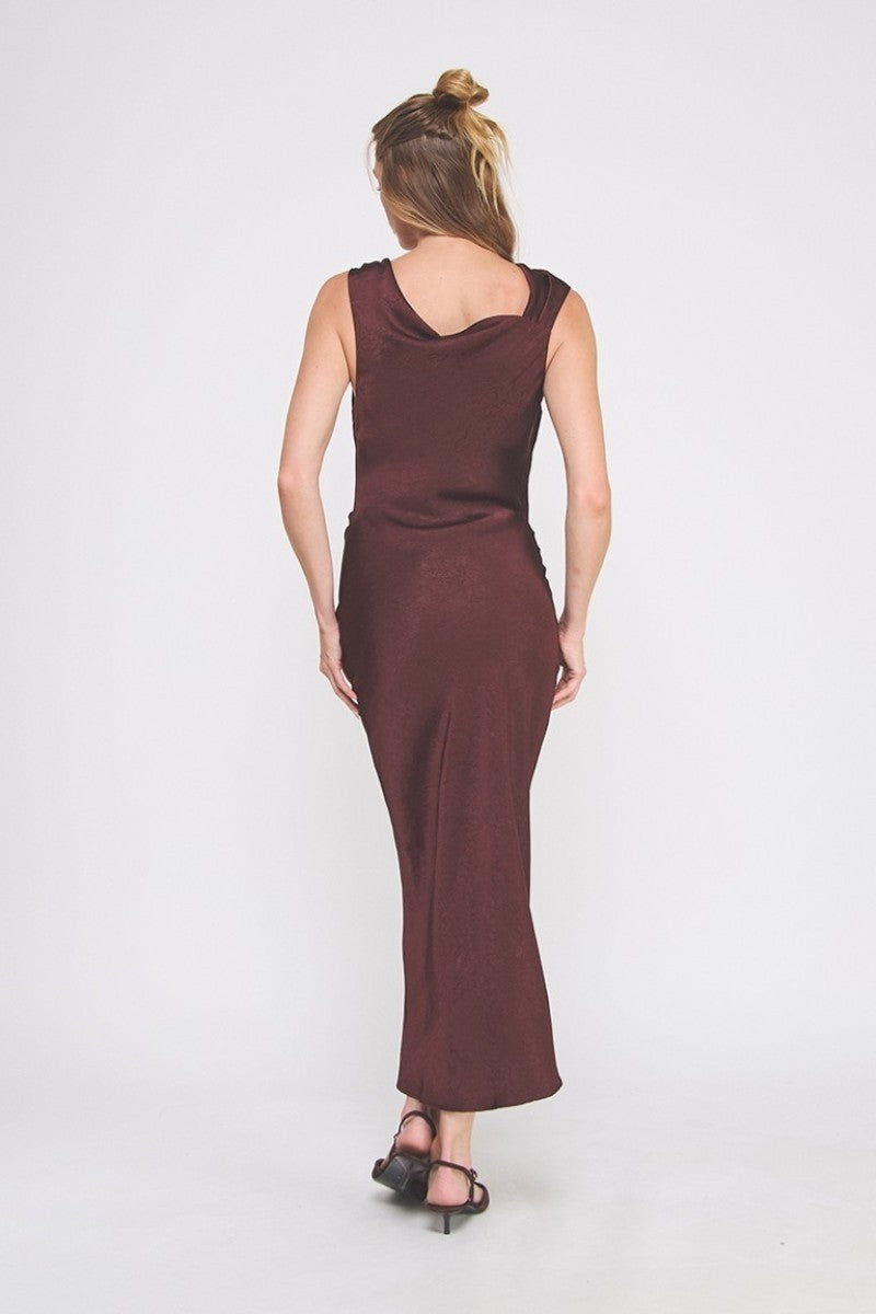 BROOCH DETAIL SATIN DRESS