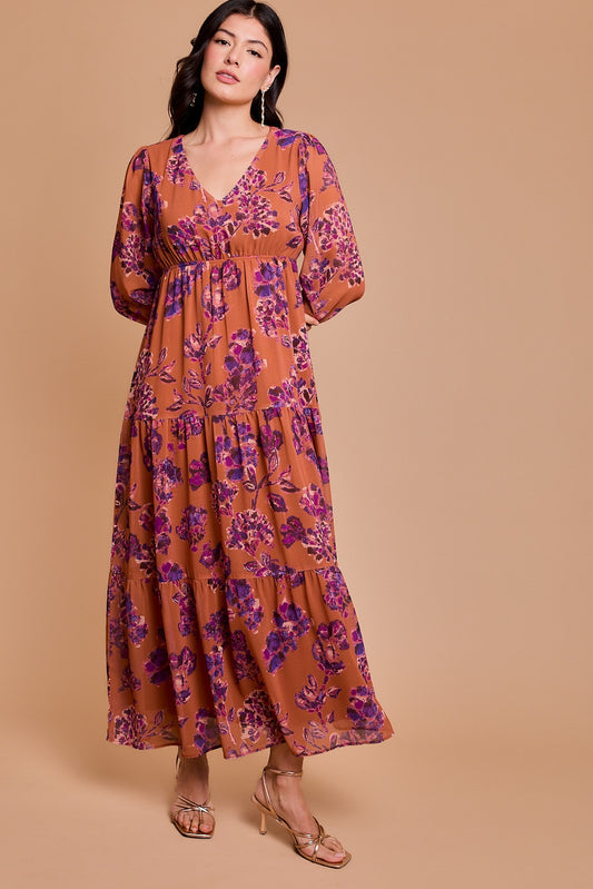 TIERED FLORAL PRINT MAXI DRESS