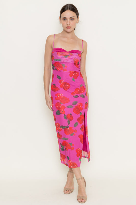 FLORAL PRINT MESH DRESS