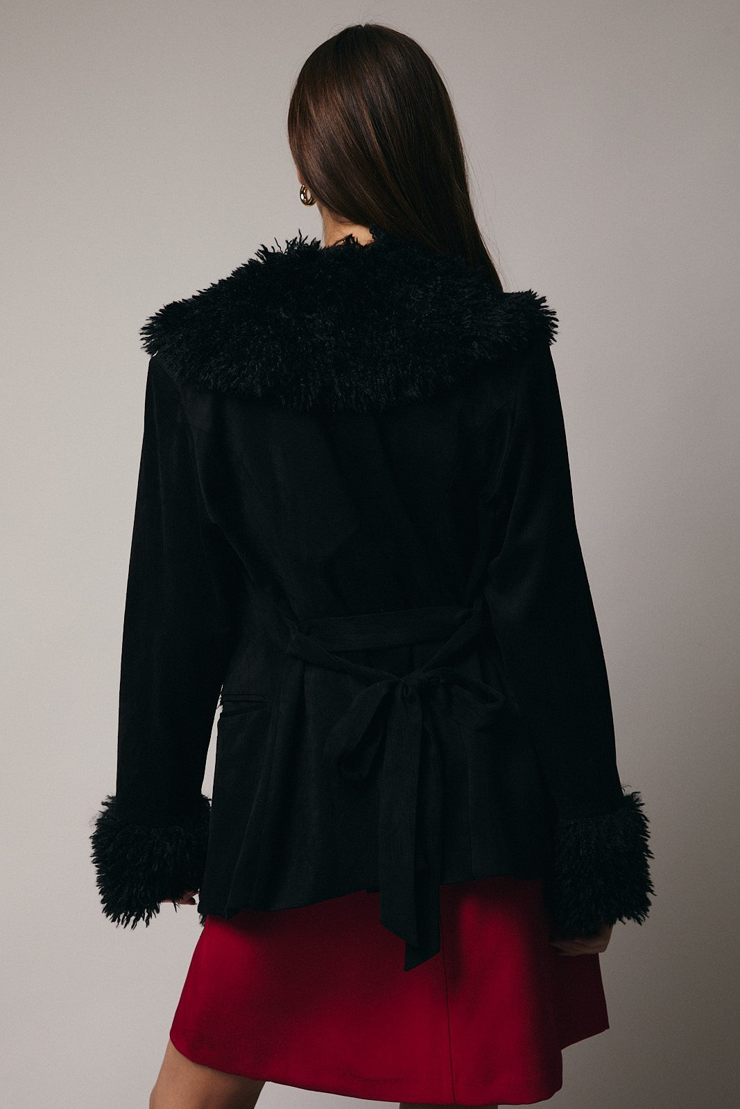 FAUX FUR TRIM SUEDE JACKET
