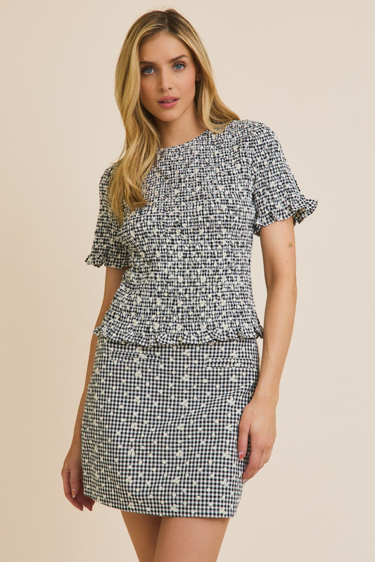 SMOCKED GINGHAM TOP