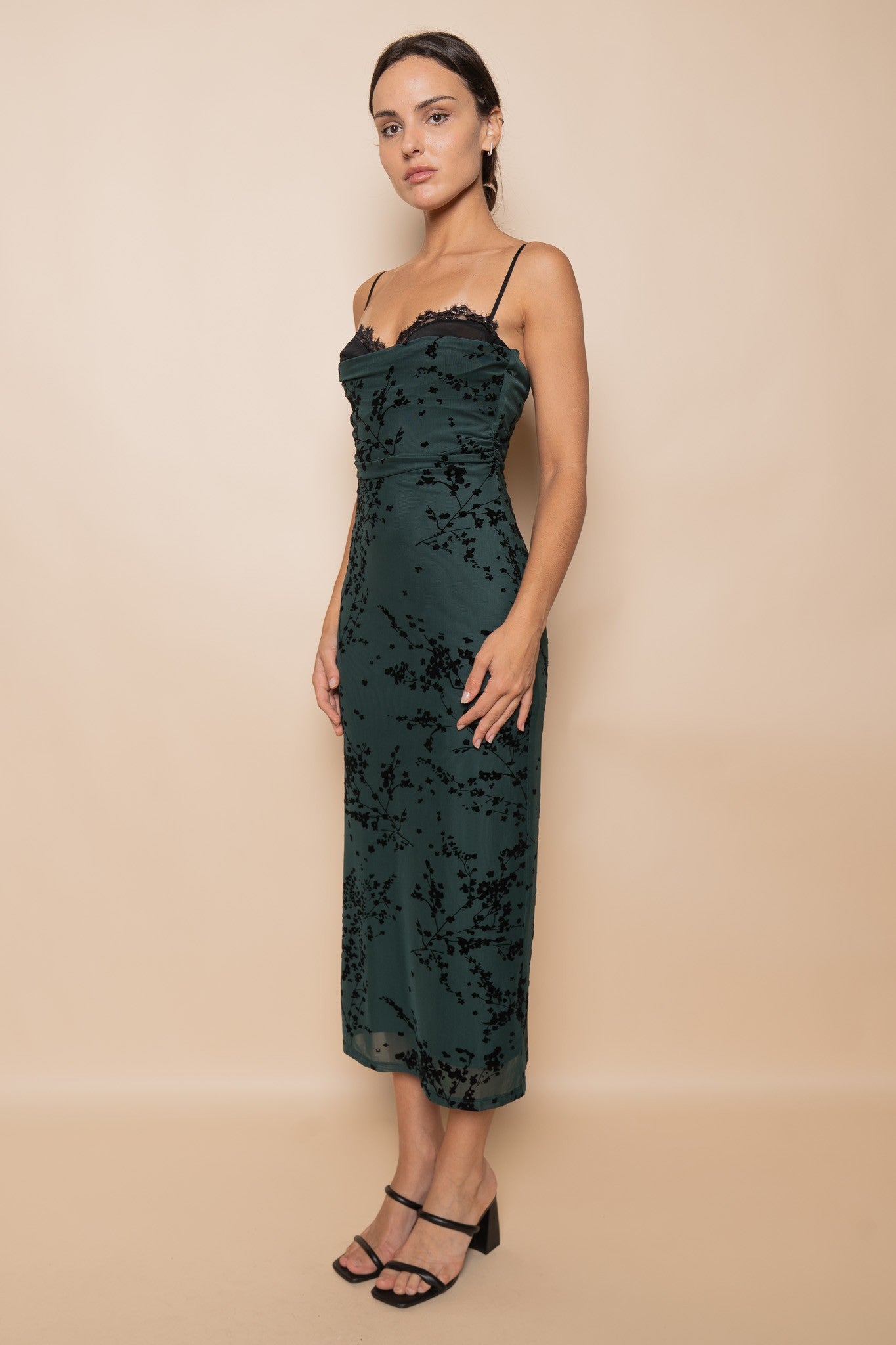 LACE BRA INSERT MIDI DRESS