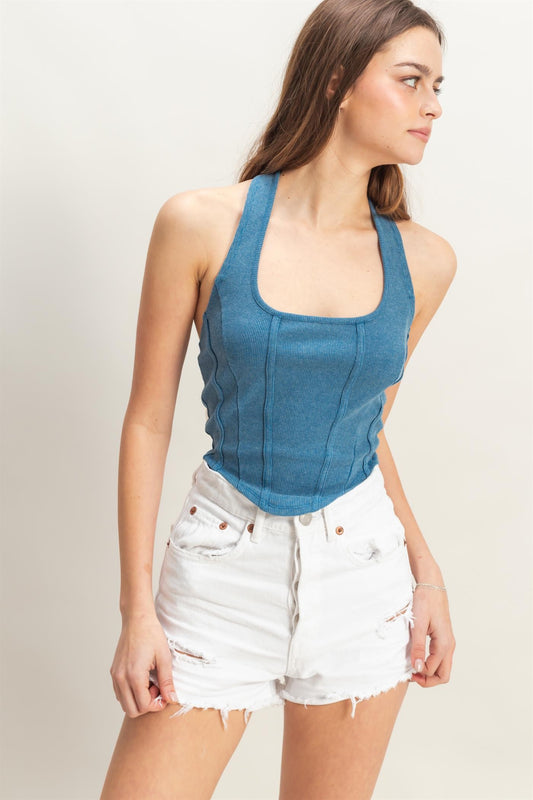 CORSET DETAIL HALTER TOP