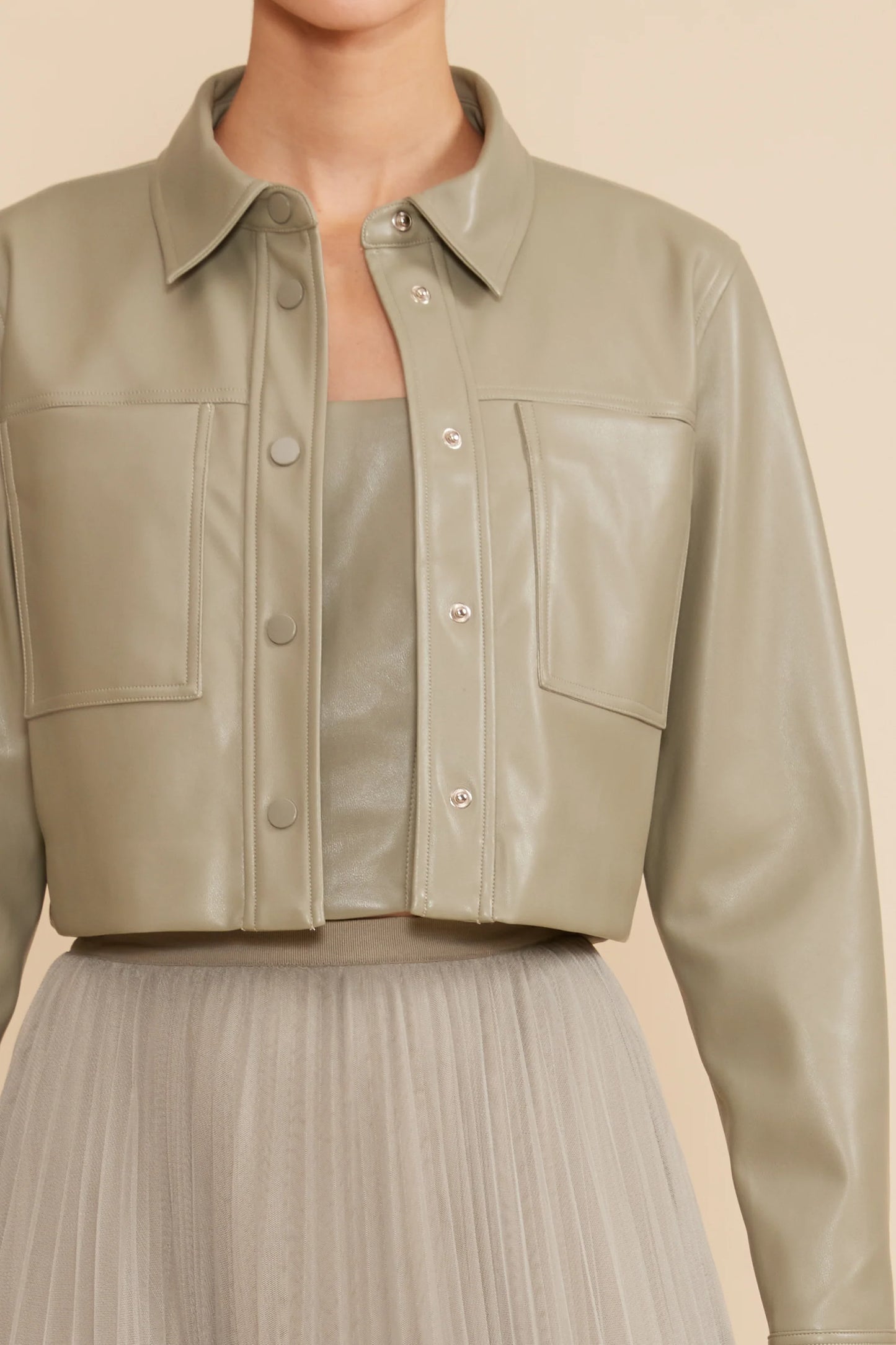 SAGE CROPPED FAUX LEATHER JACKET