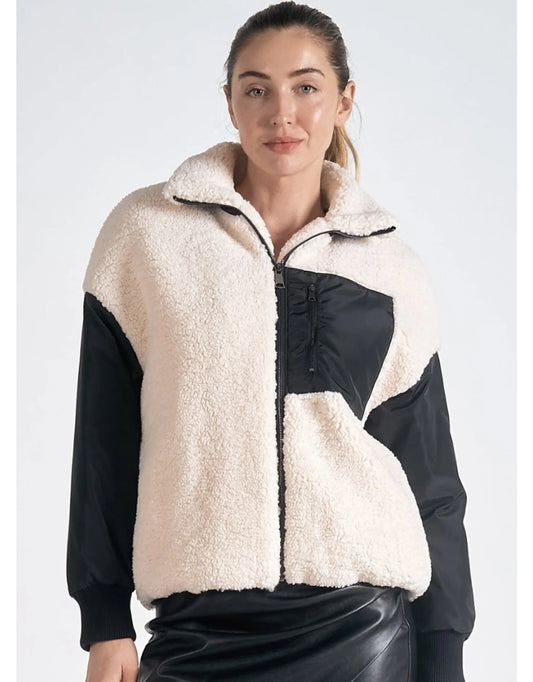 FAUX FUR COLORBLOCK JACKET