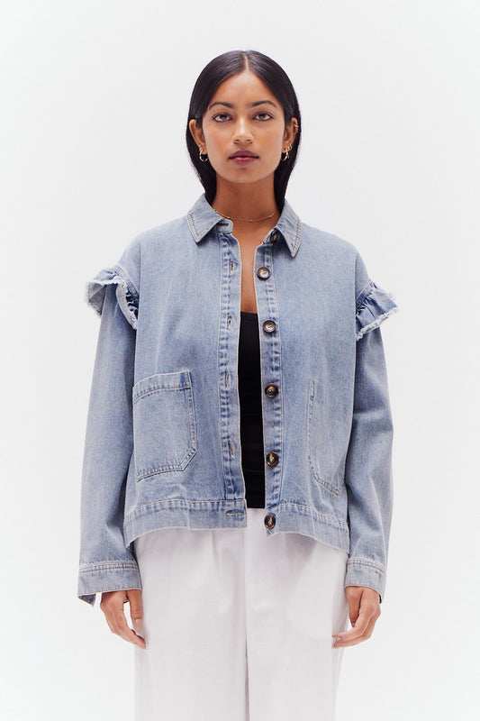 RUFFLE DETAIL DENIM JACKET
