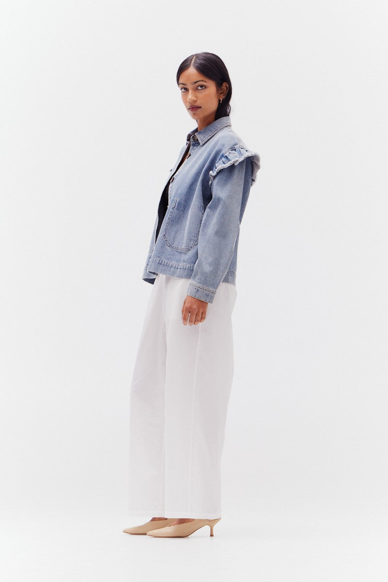 RUFFLE DETAIL DENIM JACKET