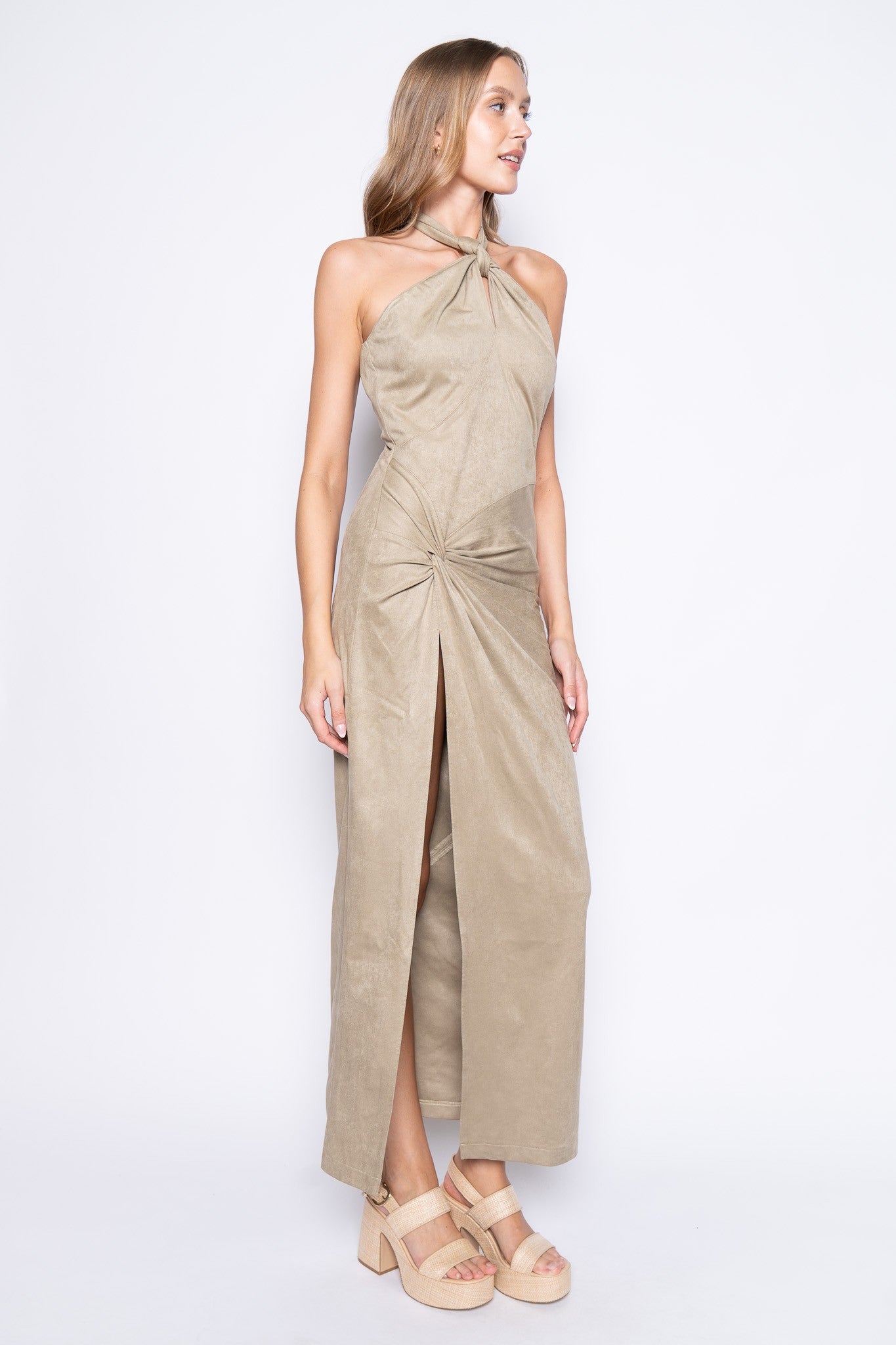 KNOT DETAIL FAUX SUEDE DRESS