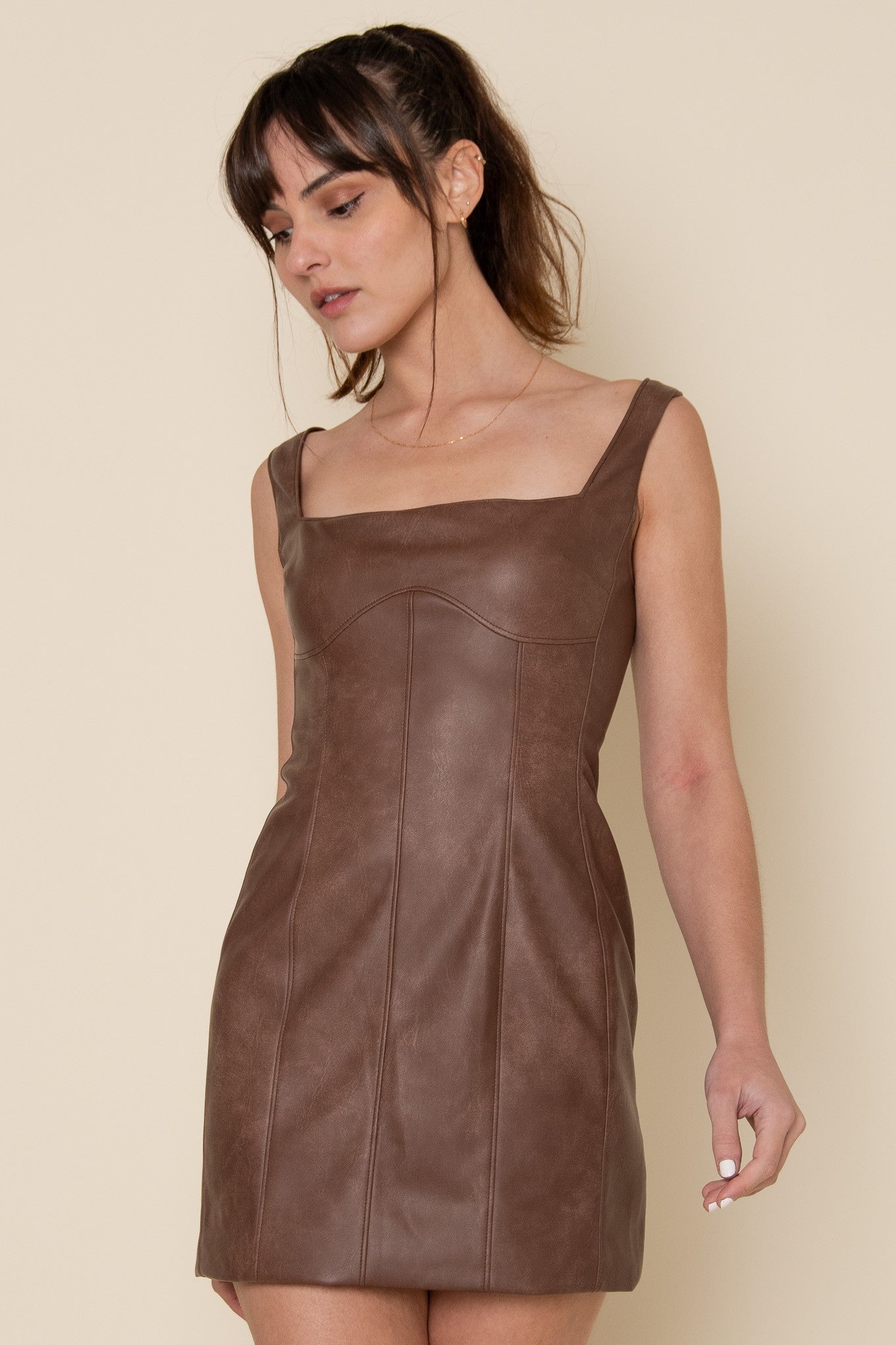 CORSET DETAIL LEATHER MINI DRESS