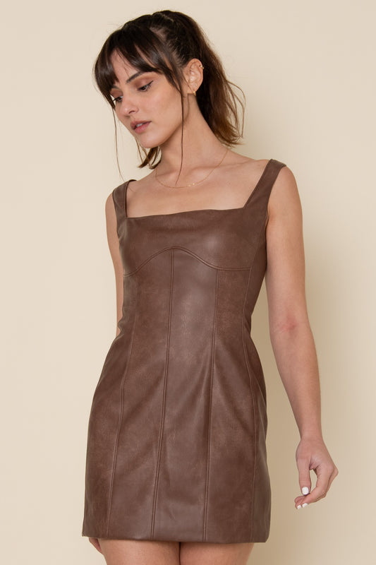 CORSET DETAIL LEATHER MINI DRESS