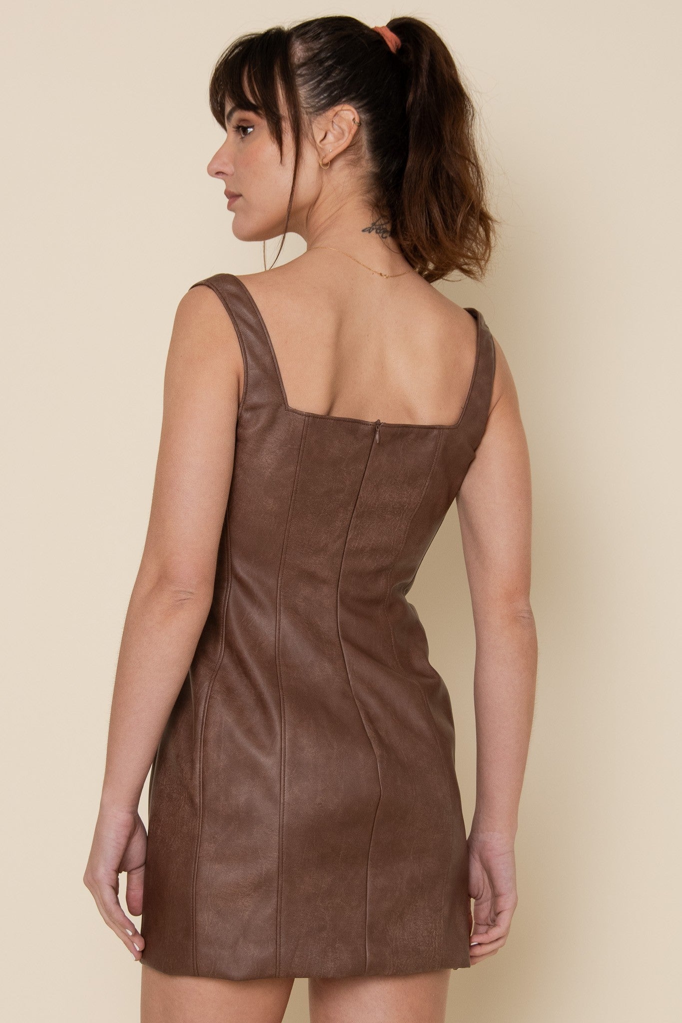CORSET DETAIL LEATHER MINI DRESS