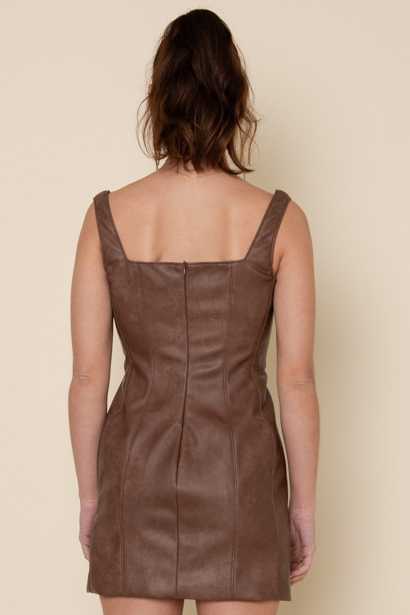 CORSET DETAIL LEATHER MINI DRESS