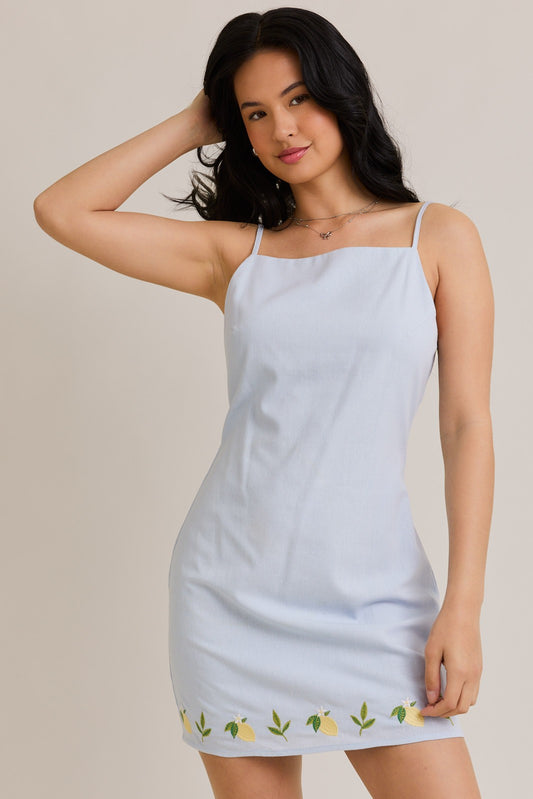 LEMON EMBROIDERED MINI DRESS