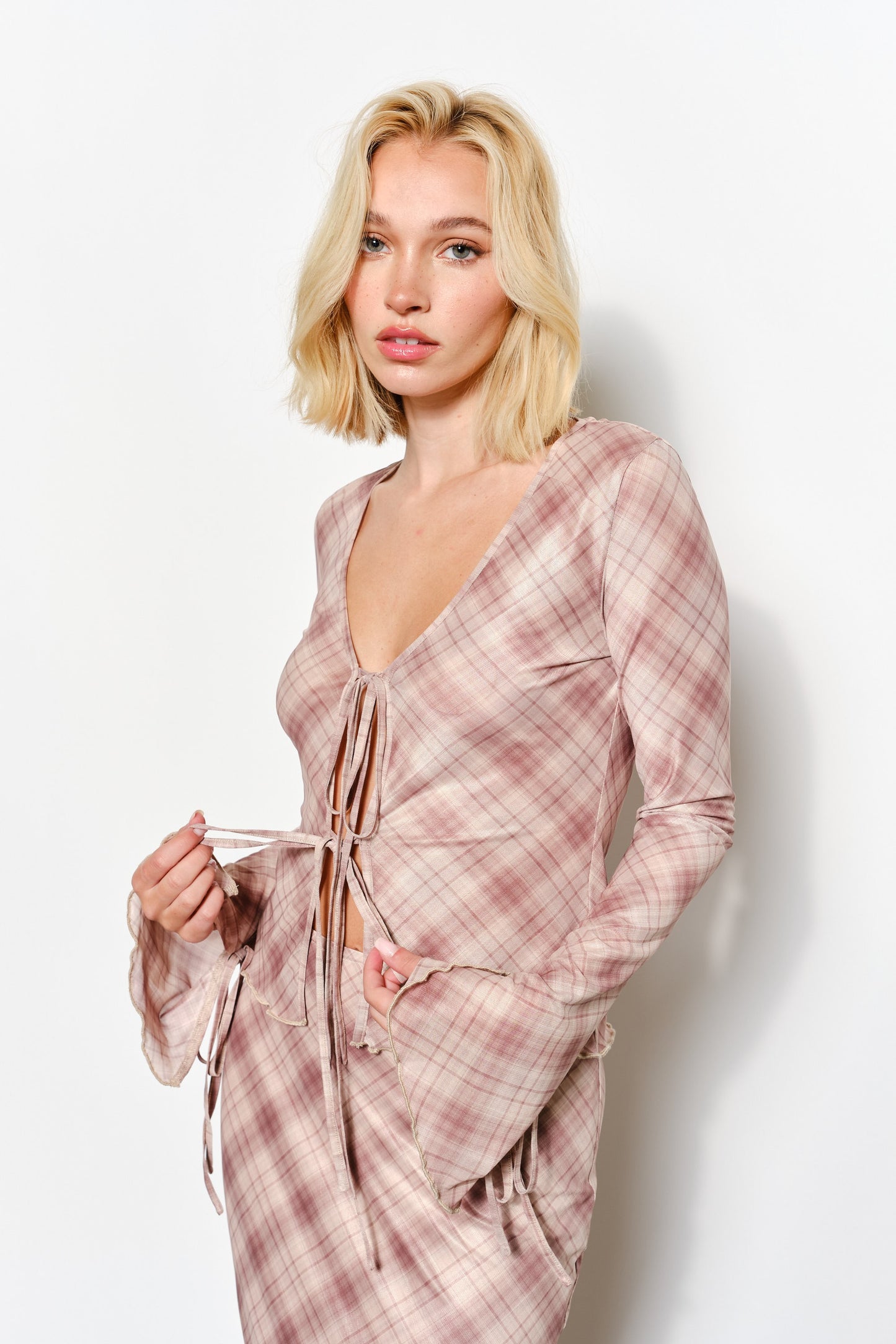 PLAID PRINT TIE TOP
