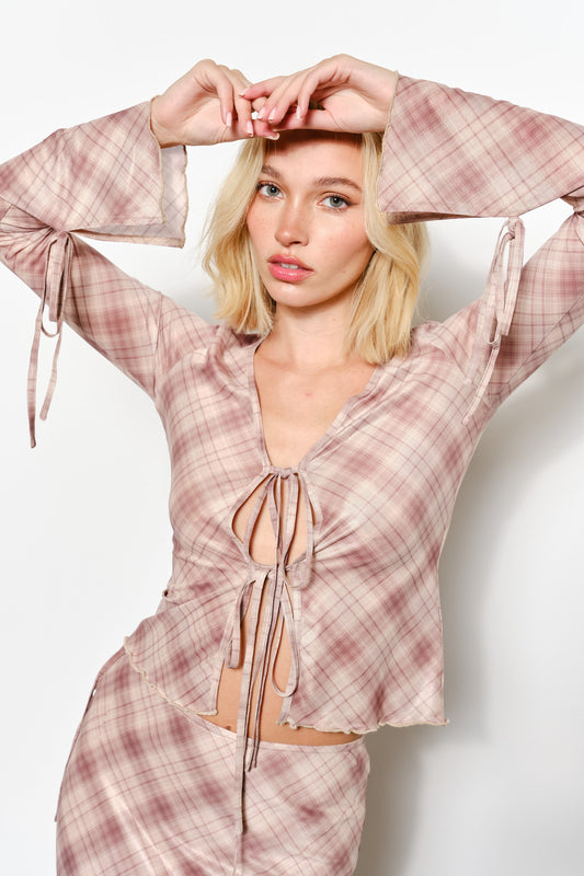 PLAID PRINT TIE TOP