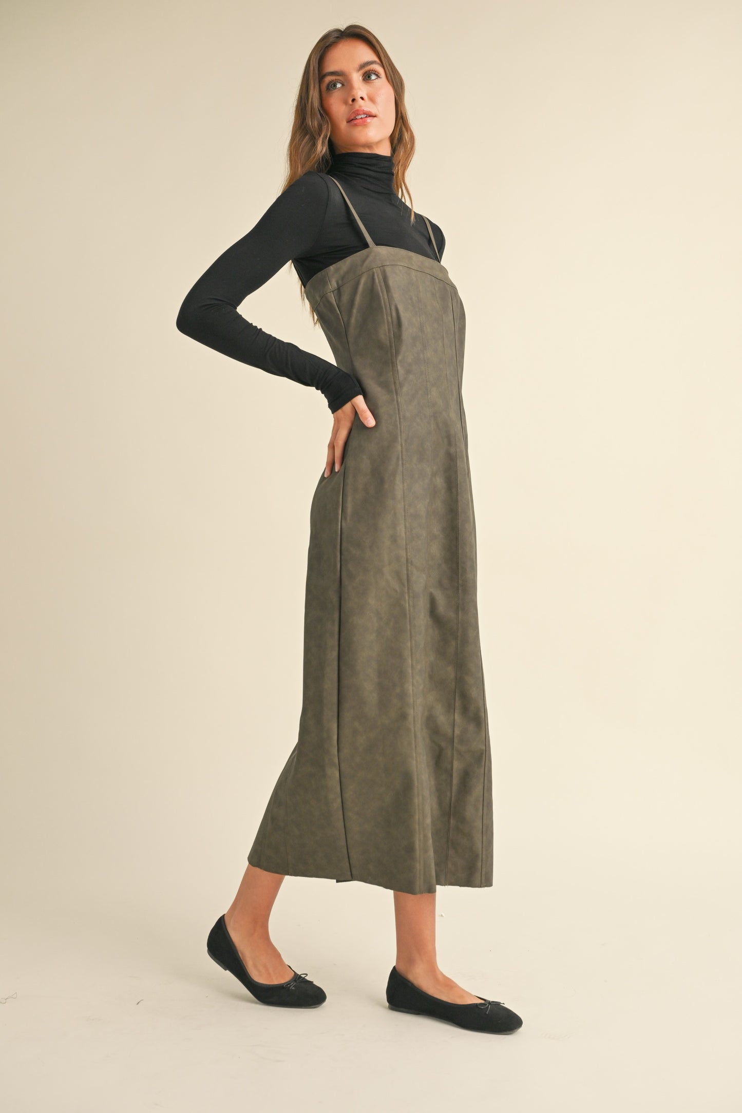 MINERAL EFFECT FAUX LEATHER DRESS