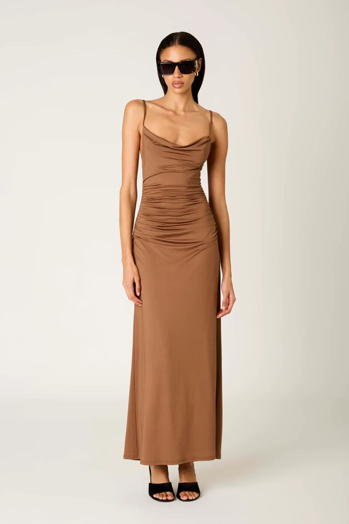 RUCHED SPAGHETTI STRAP DRESS