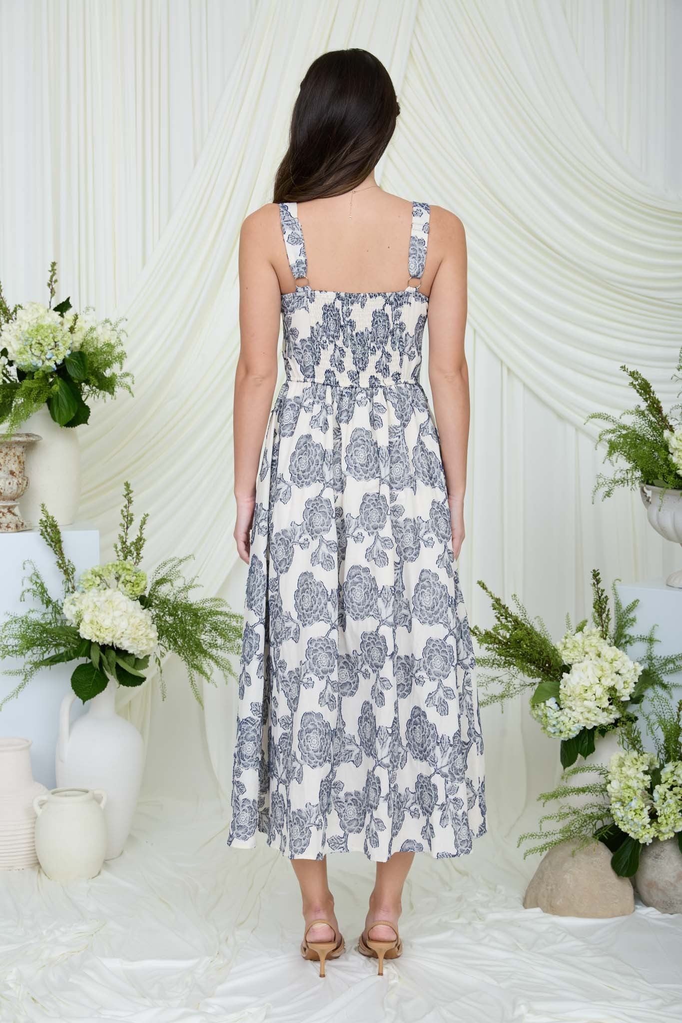 FLORAL JACQUARD PATTERN MIDI DRESS
