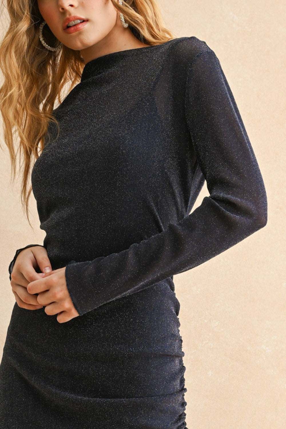 SHIMMER DETAIL DRAPED MIDI DRESS