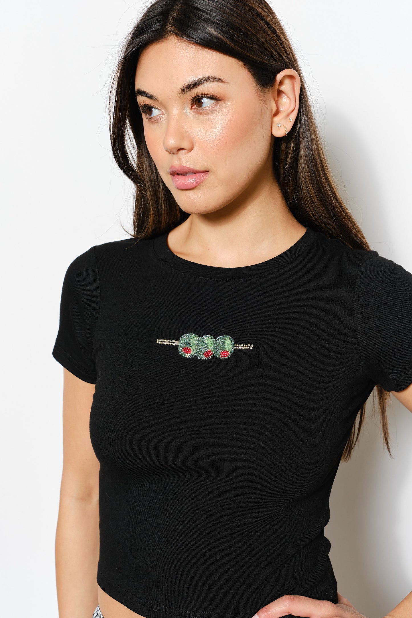 BEADED OLIVE TEE