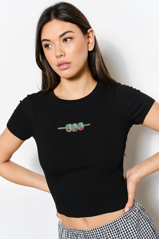 BEADED OLIVE TEE