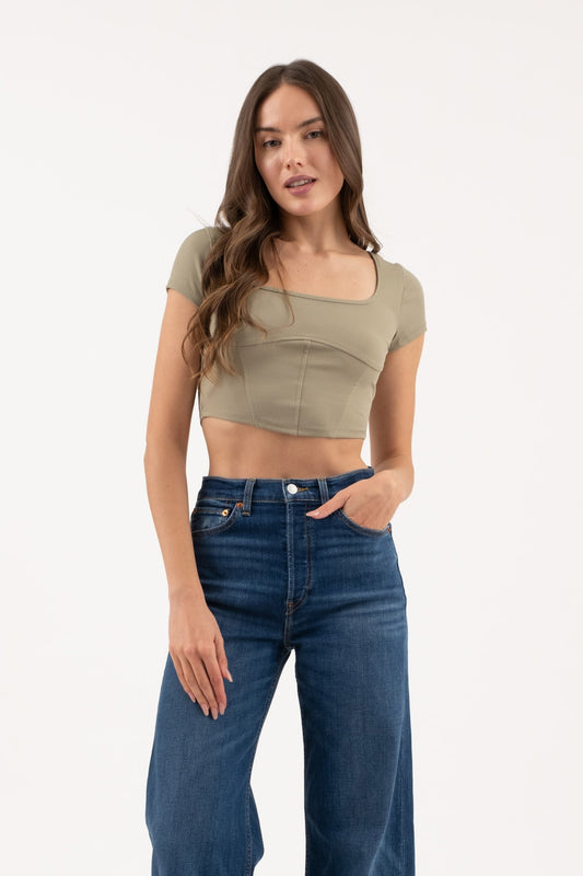 CORSET DETAIL CROPPED TEE