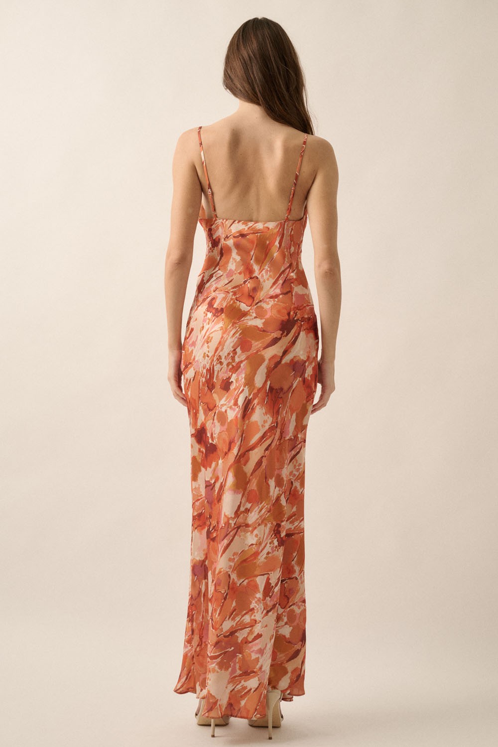 SATIN SUNSET PRINT MAXI DRESS