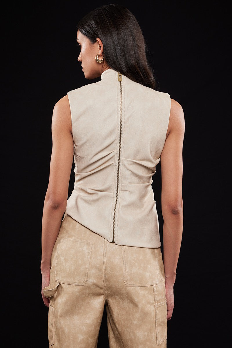 FAUX LEATHER MOCK NECK TOP