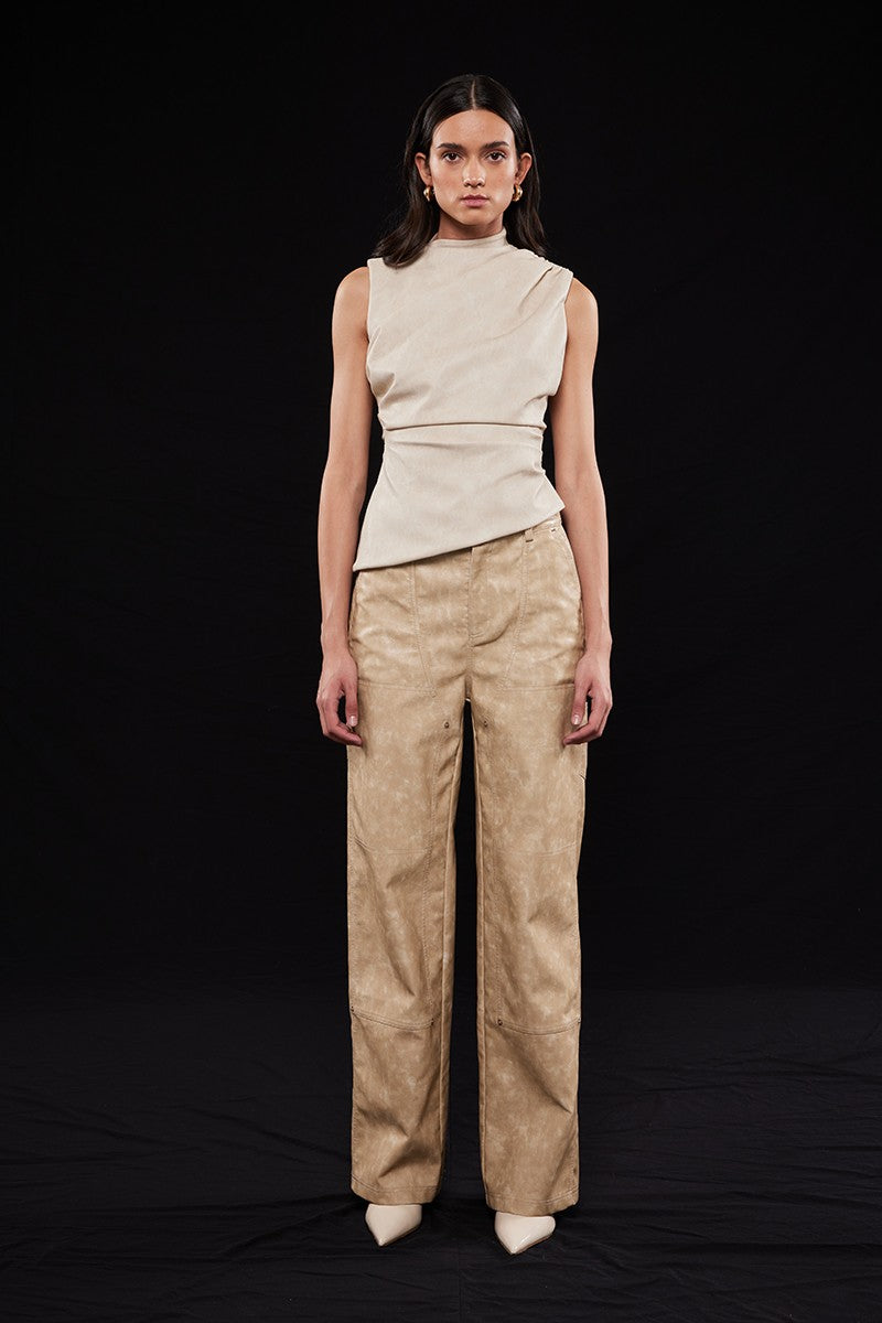 FAUX LEATHER MOCK NECK TOP