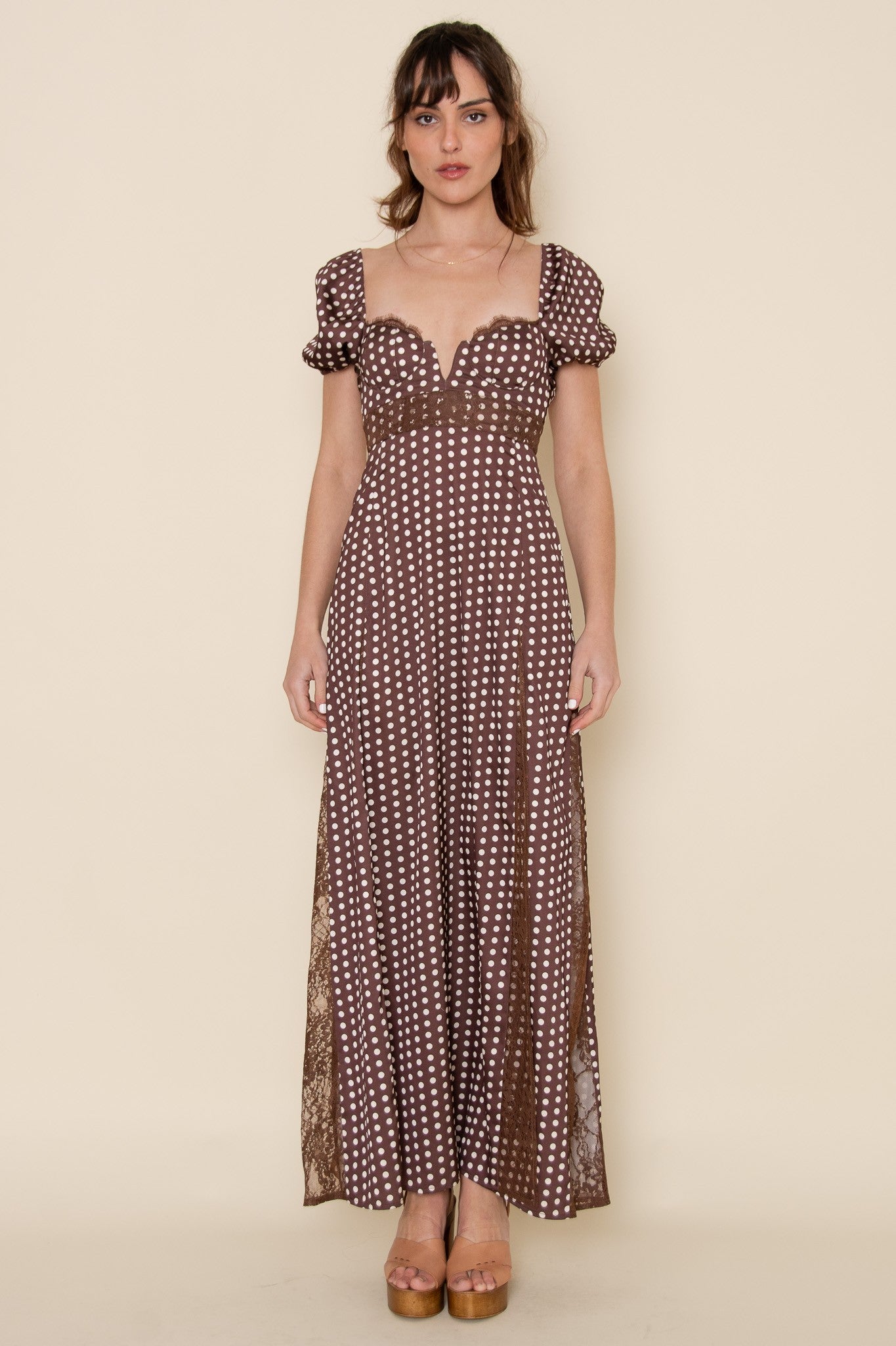 POLKA DOT PUFF SLEEVE MAXI DRESS