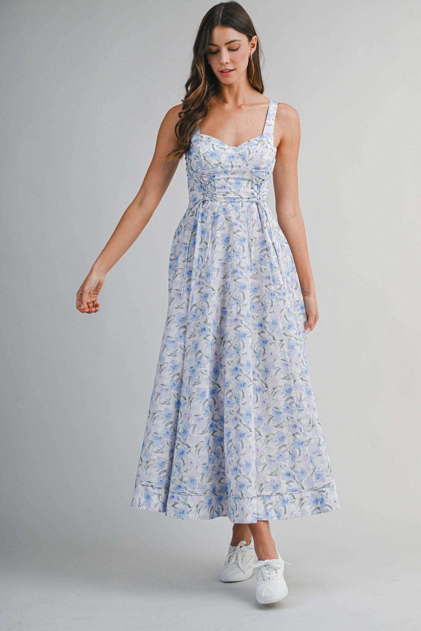 FLORAL PRINT CORSET TIE DRESS