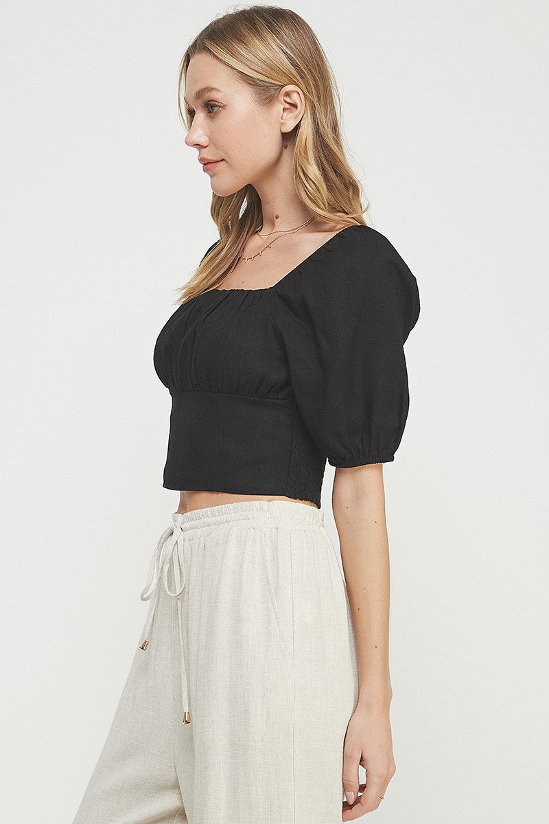 PUFF SLEEVE LINEN TOP