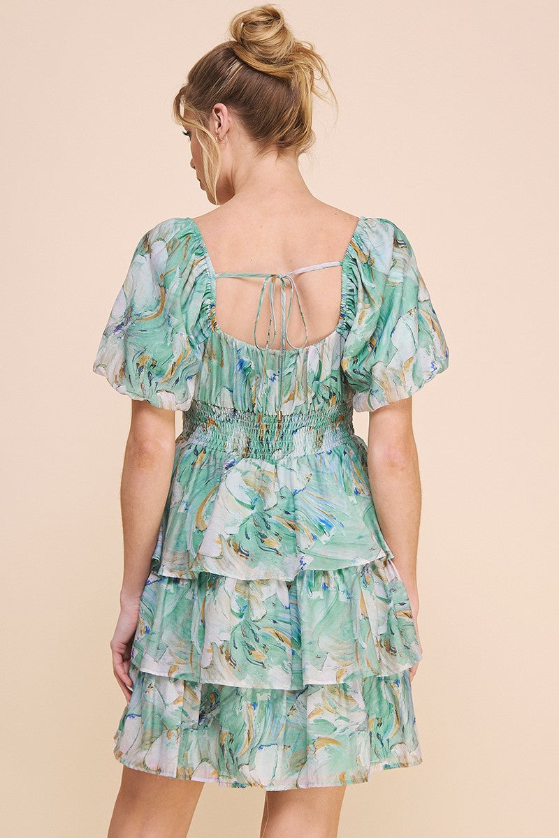 TIERED PUFF SLEEVE DRESS