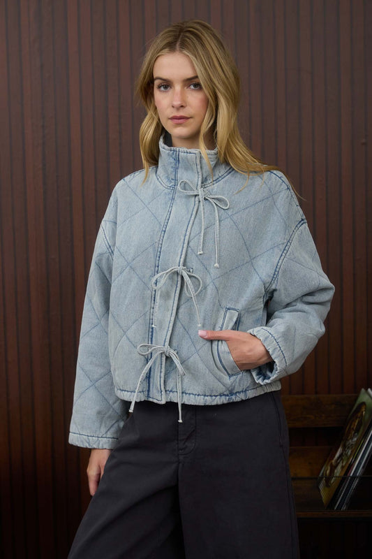QUILTED DENIM PUFFER JACKET