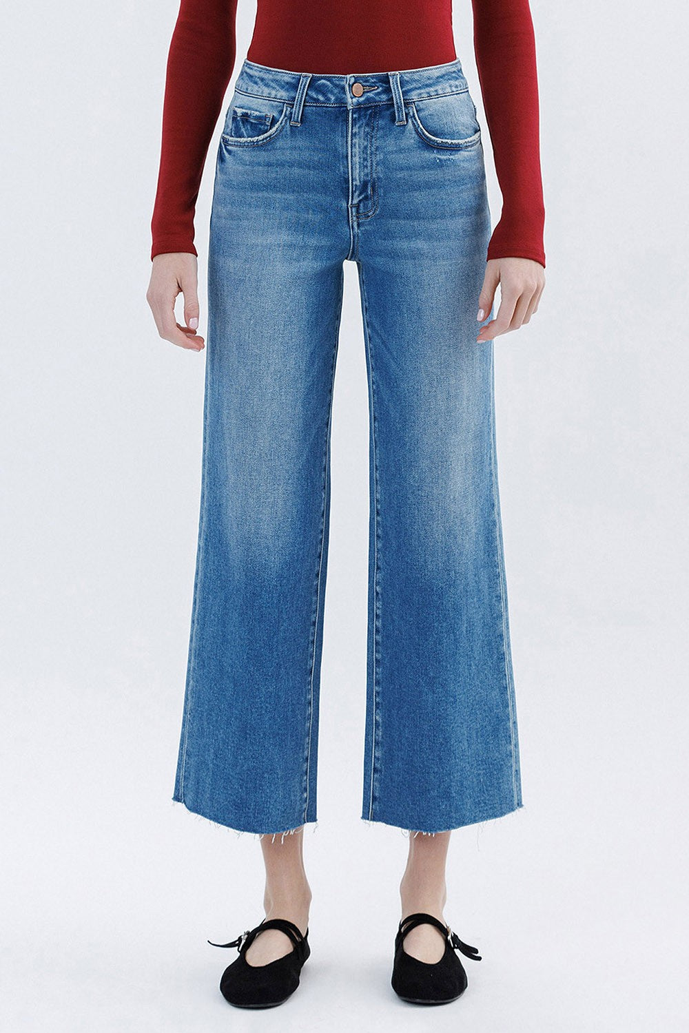 HIGH RISE RAW HEM CROP JEANS